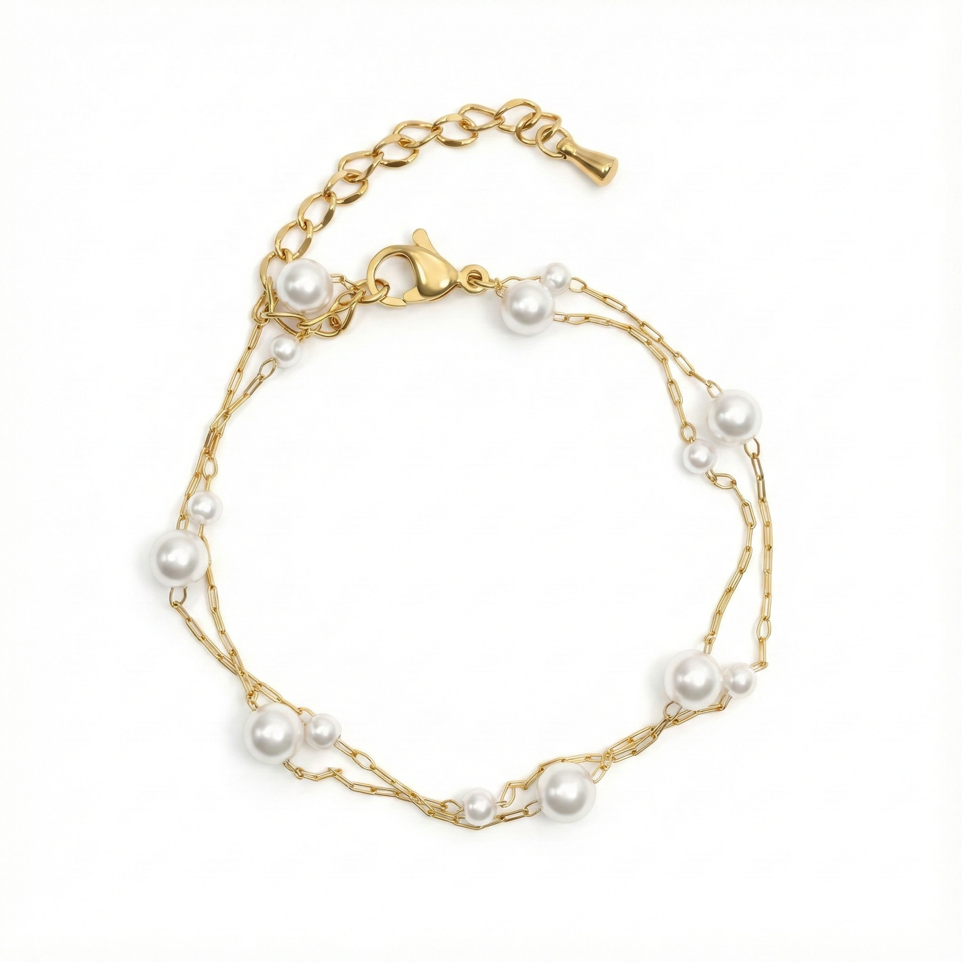 Bracelet double rang perles en acier inoxydable doré