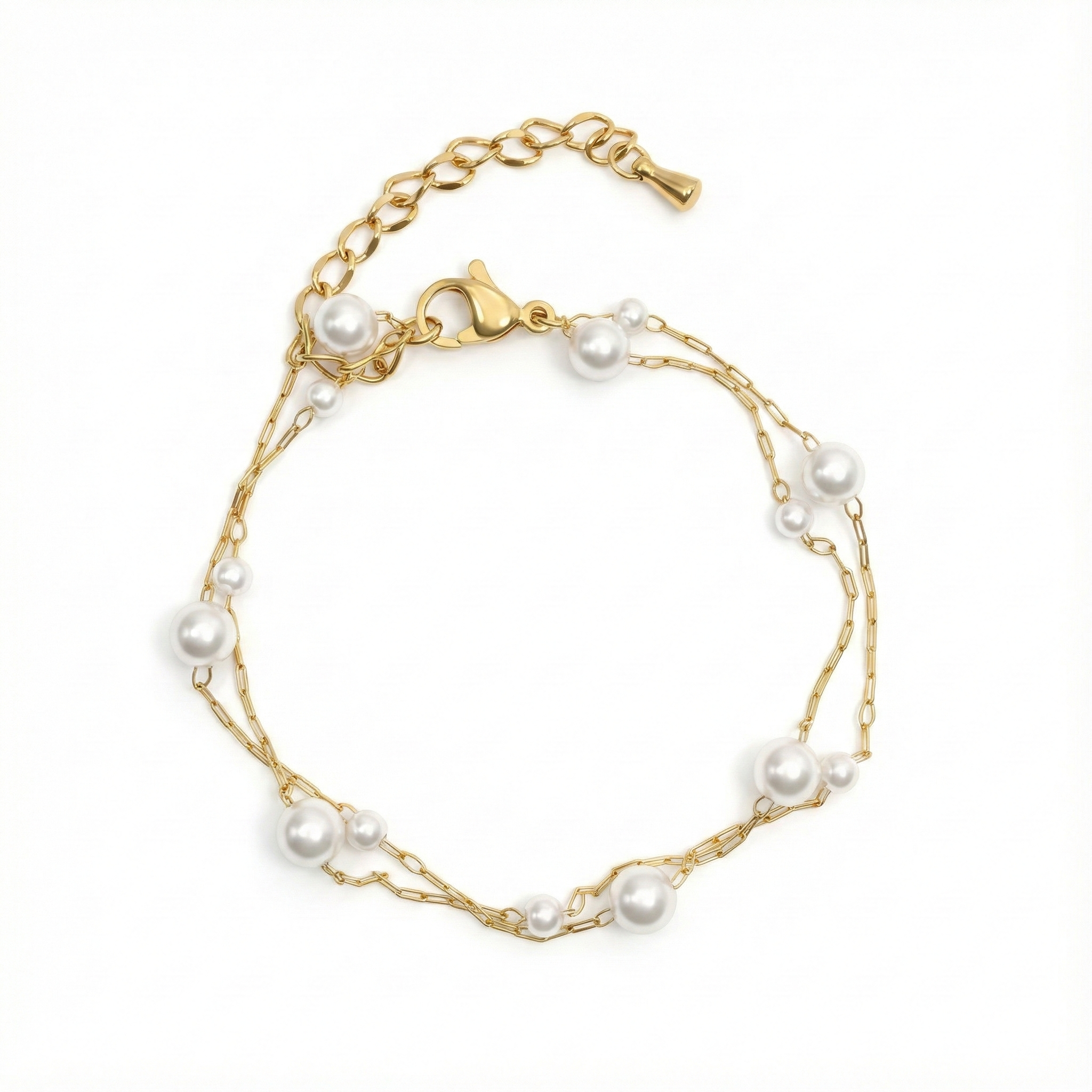 Bracelet double rang perles en acier inoxydable doré