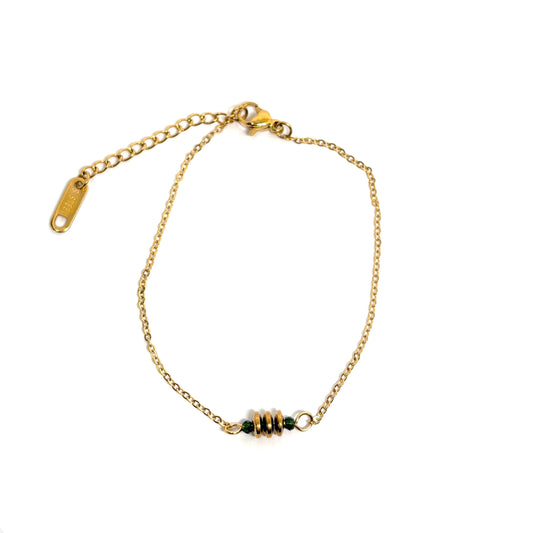 Bracelet acier doré fin cristal vert