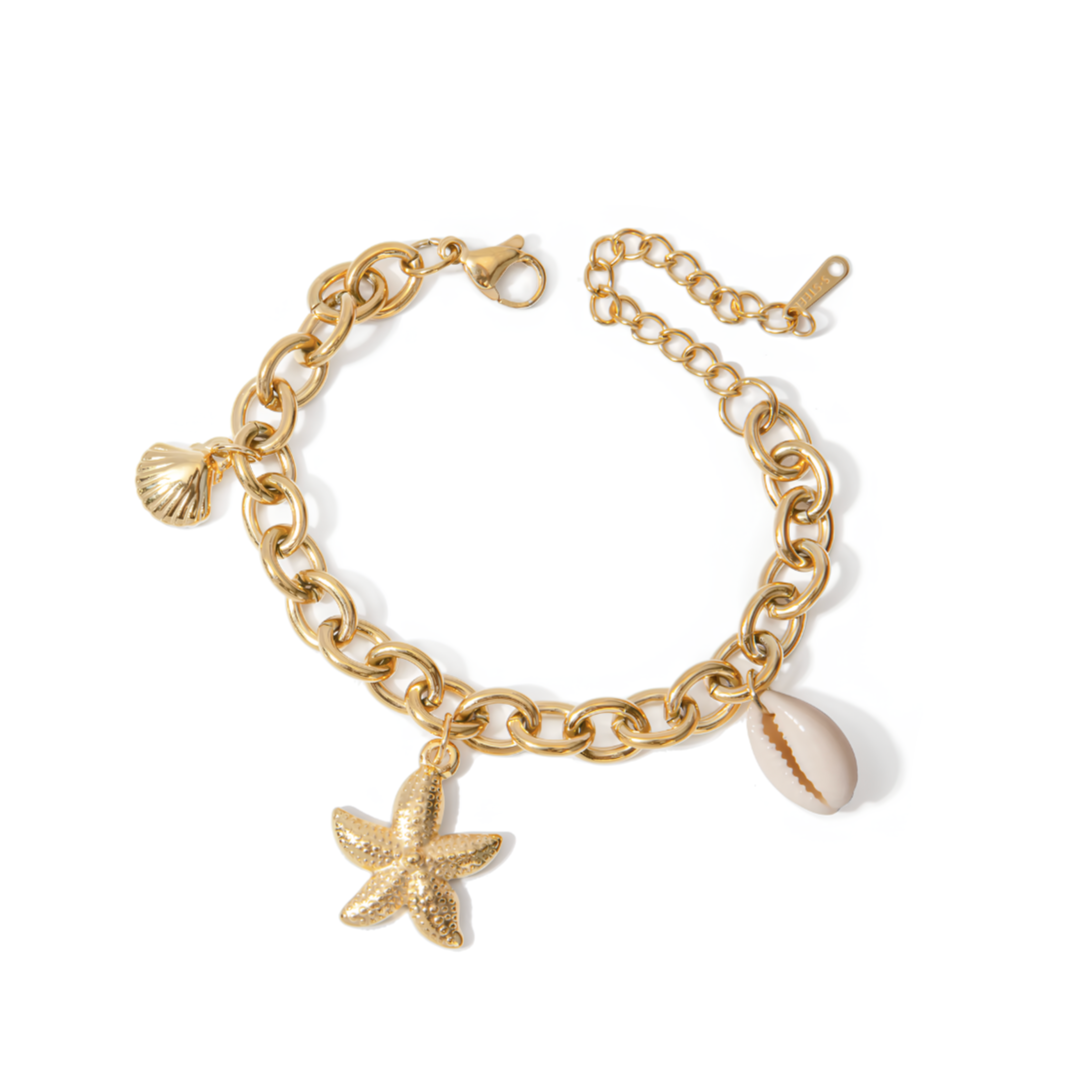 Bracelet Acier Inoxydable Doré Gourmette & Breloques Coquillages