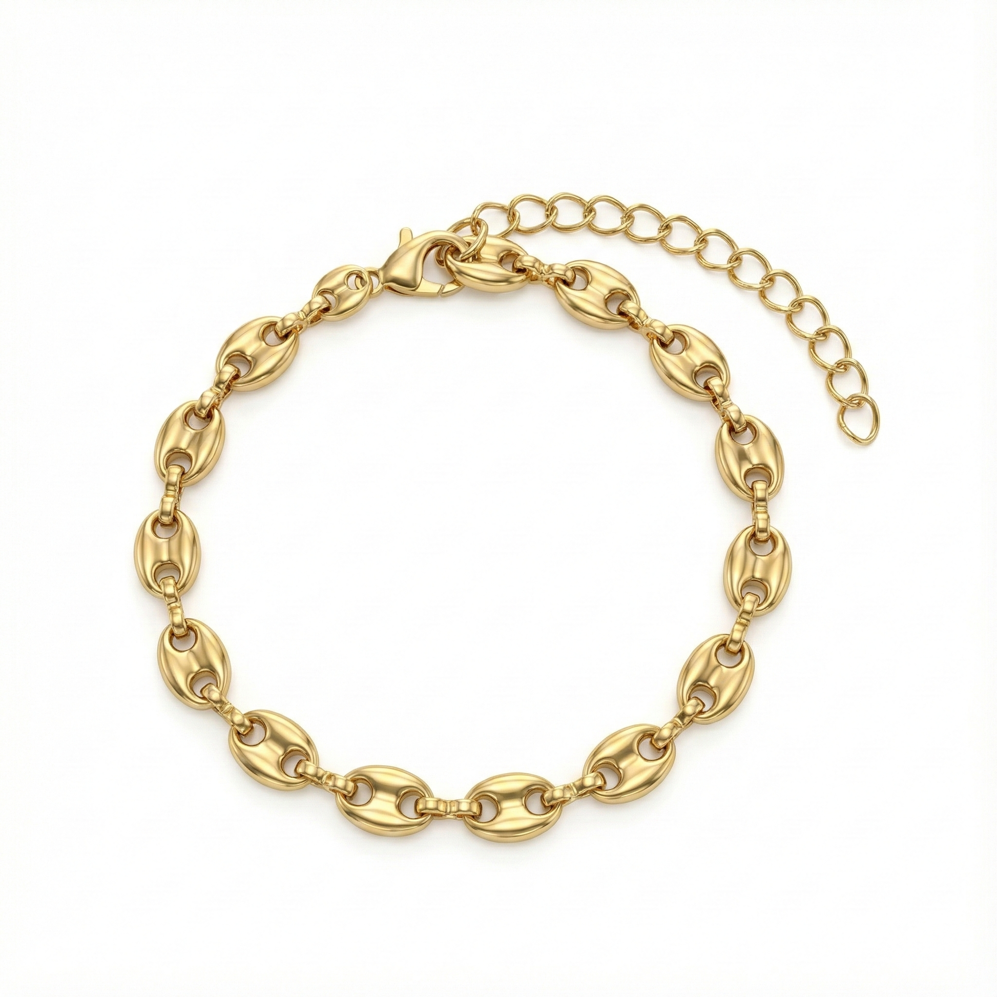 Bracelet maillons ovales effet coquillage en acier inoxydable doré