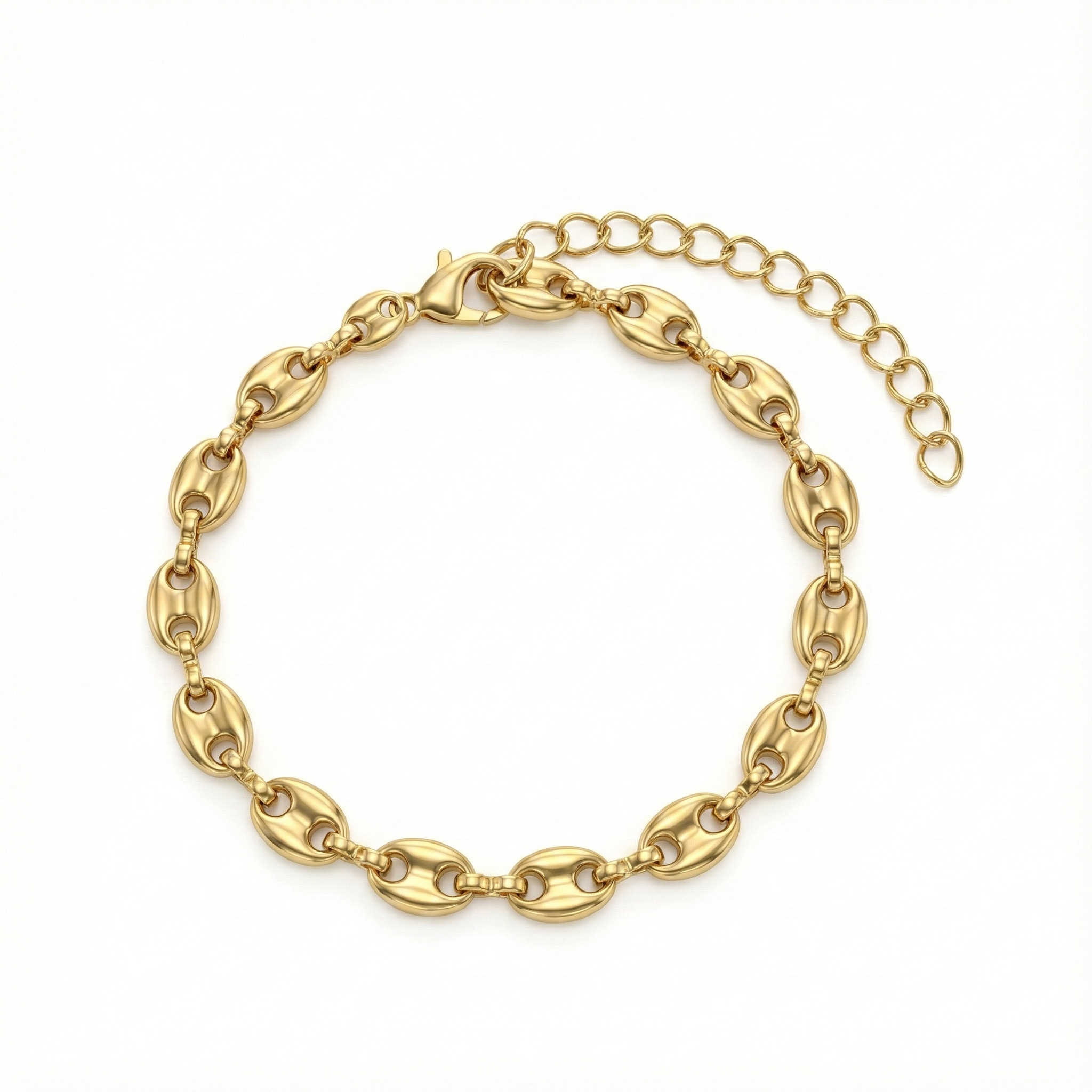 Bracelet maillons ovales effet coquillage en acier inoxydable doré