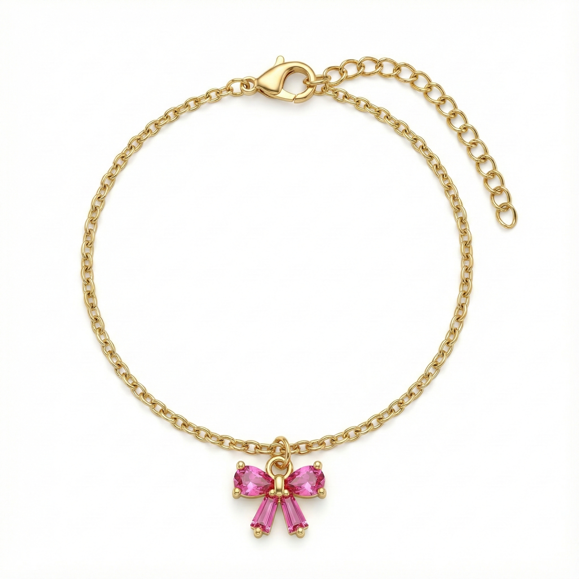 Bracelet nœud rose et pierre grenat en acier inoxydable doré
