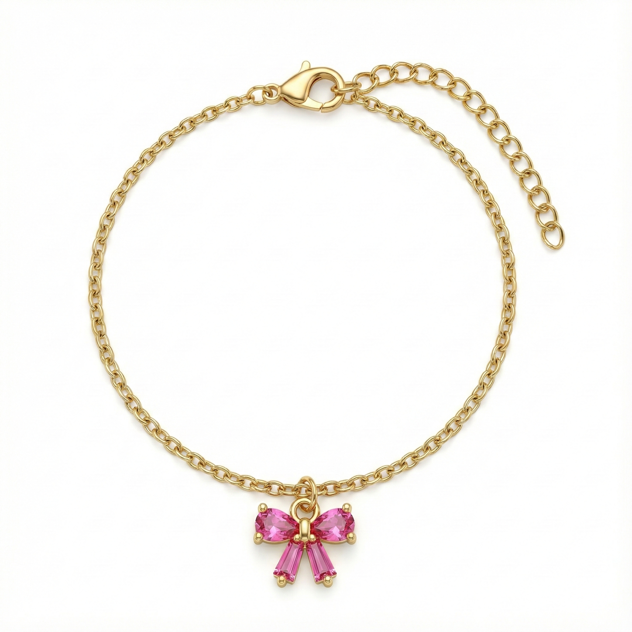Bracelet nœud rose et pierre grenat en acier inoxydable doré