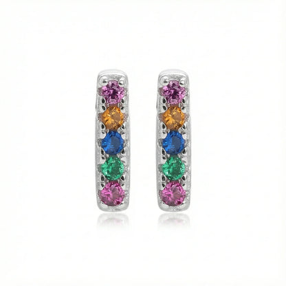 Boucles d’oreilles puces argent 925 petite barre zircons 4 couleurs – design contemporain lumineux
