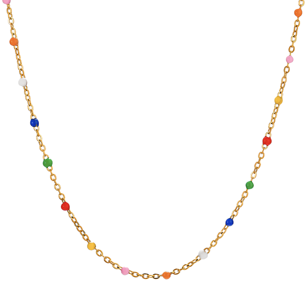 Ajoutez une touche vive à vos tenues avec ce collier doré en acier inoxydable, orné de petites perles rouges réparties régulièrement. Un bijou à l’allure solaire, parfait pour un style méditerranéen, bohème ou ethnique chic.

Matériau : Acier inoxydable doré, hypoallergénique, résistant à l’eau et à l’oxydation.