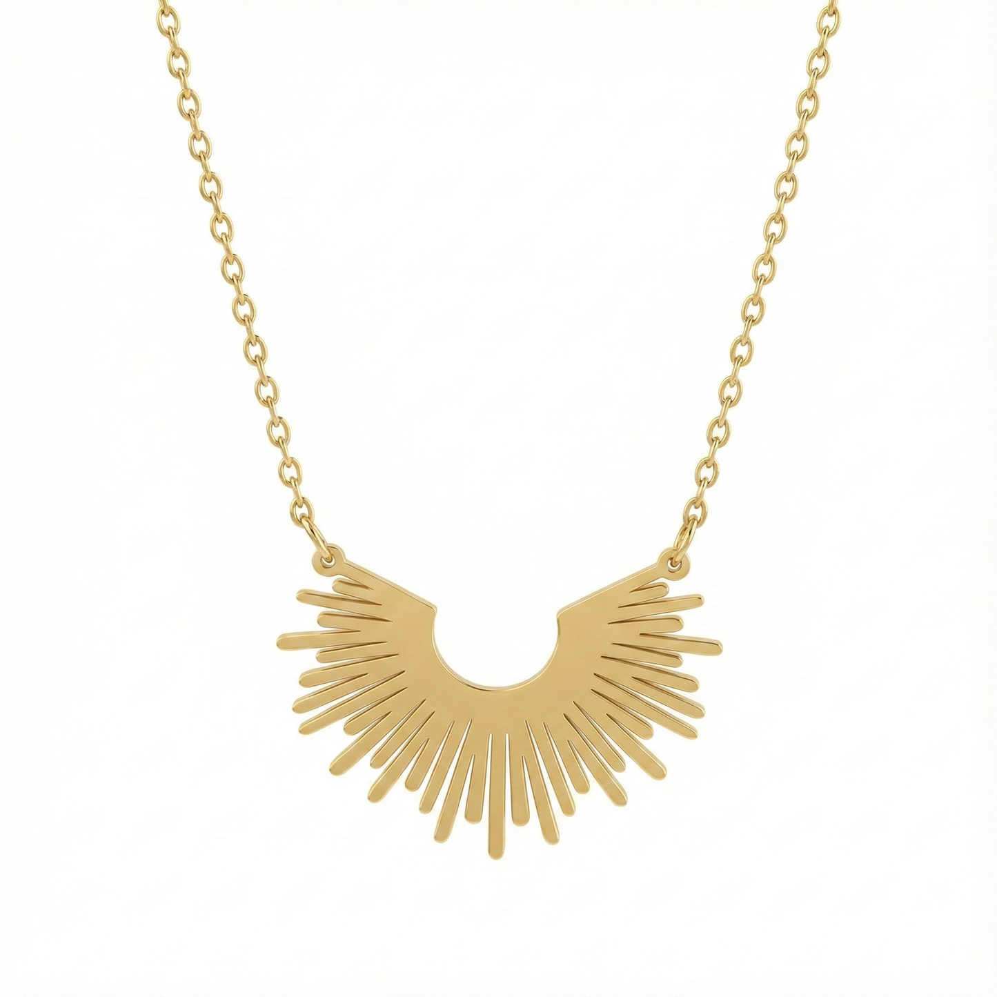 collier acier inoxydable doré rayons du soleil vue large