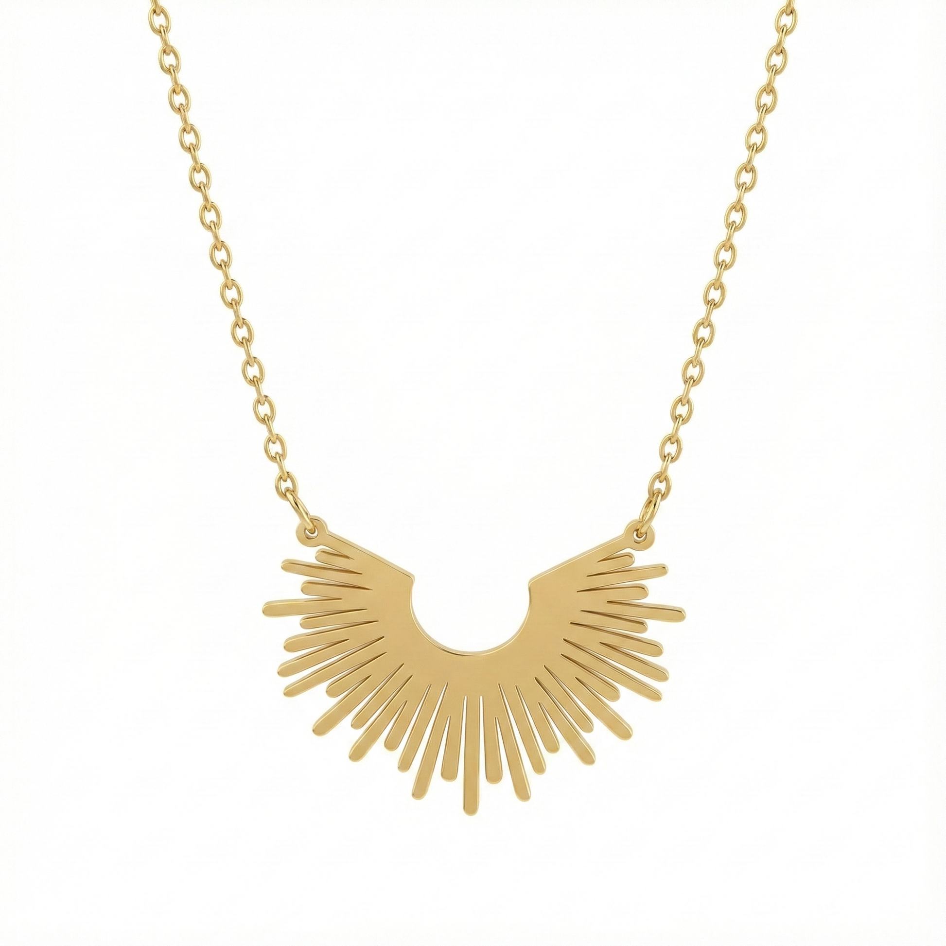 collier acier inoxydable doré rayons du soleil vue large