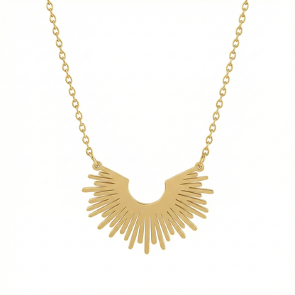 collier acier inoxydable doré rayons du soleil vue large