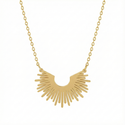 collier acier inoxydable doré rayons du soleil vue large