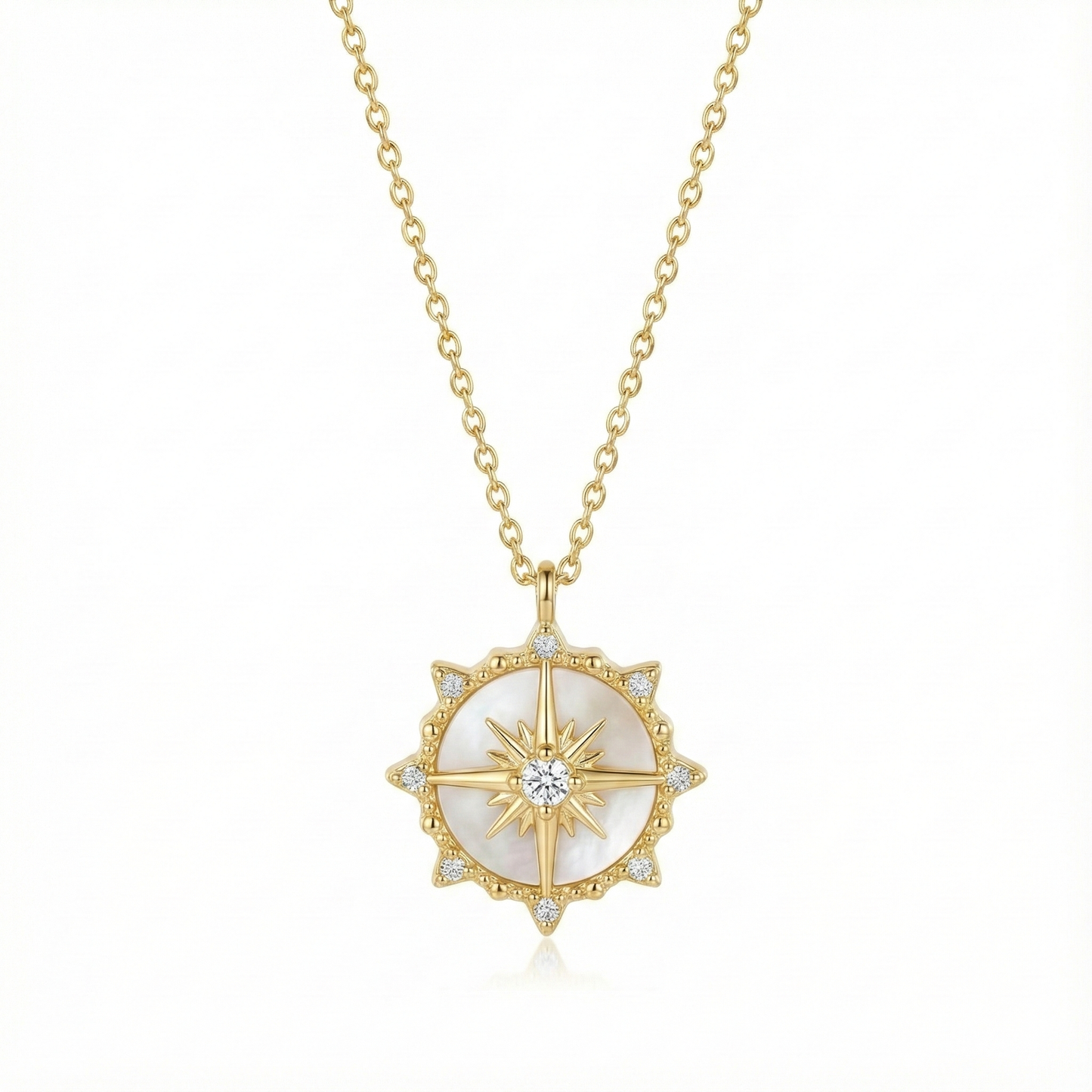 collier acier inoxydable doré rose des vents nacre