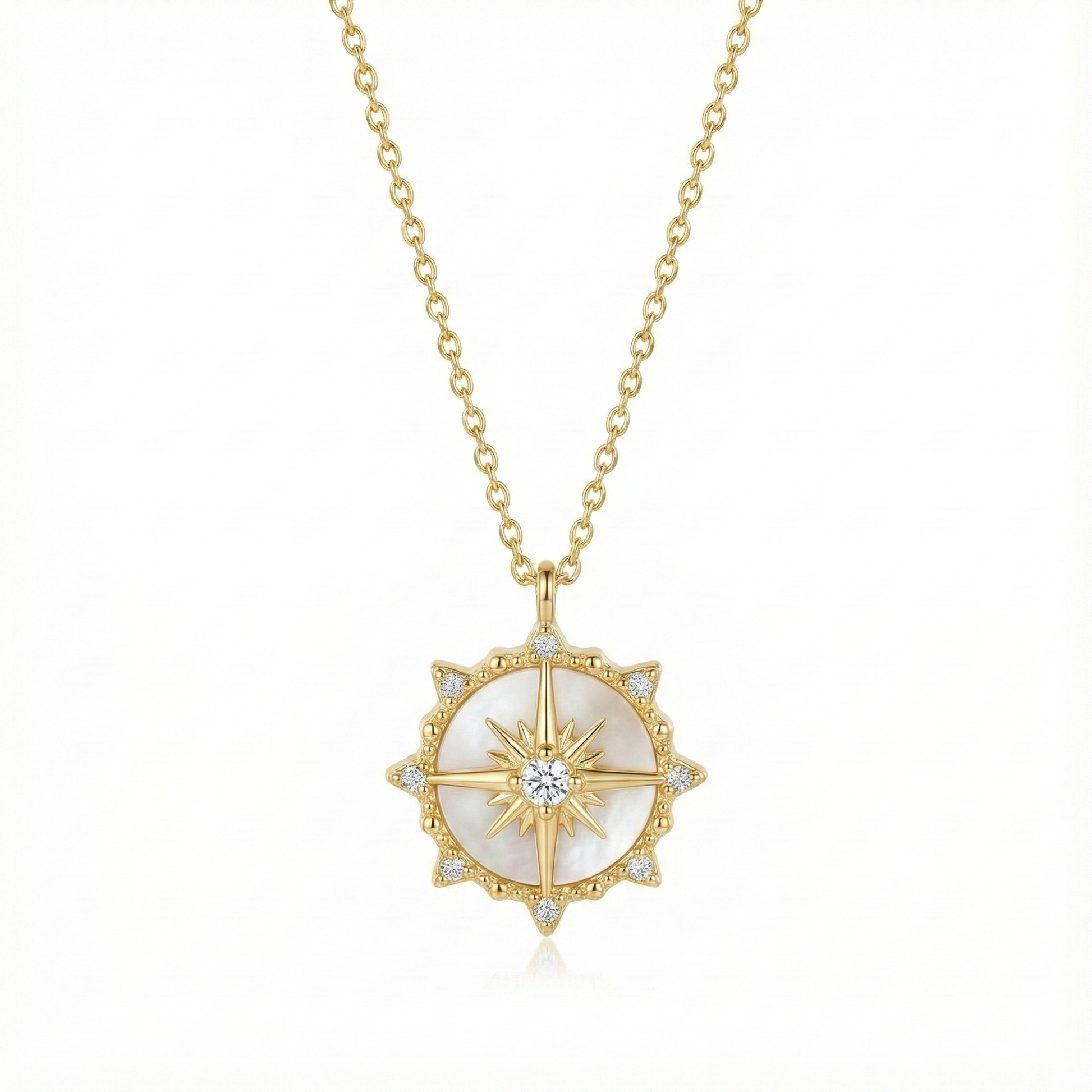 collier acier inoxydable doré rose des vents nacre