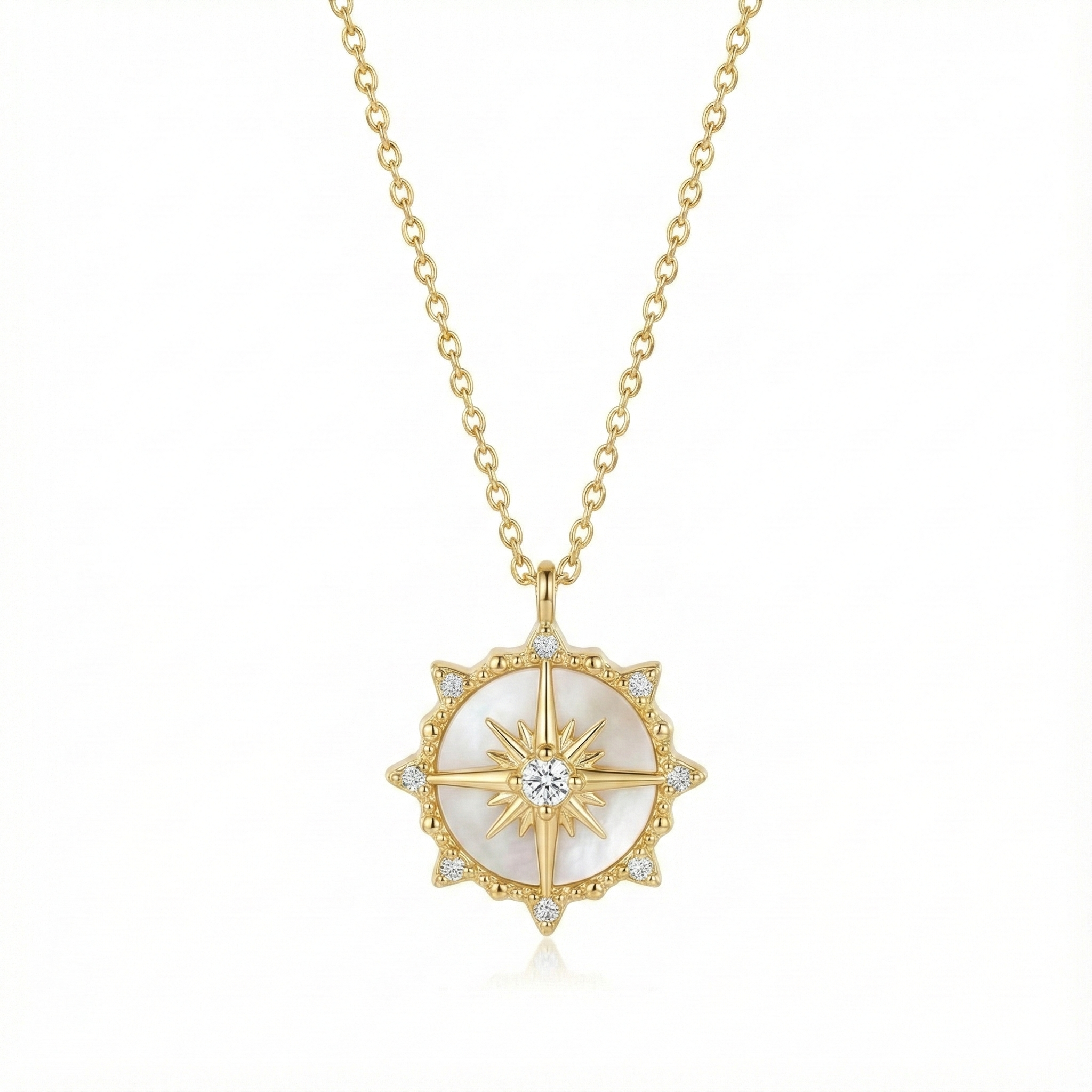 collier acier inoxydable doré rose des vents nacre