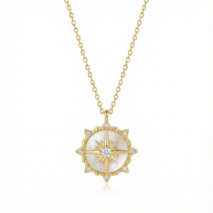 collier acier inoxydable doré rose des vents nacre