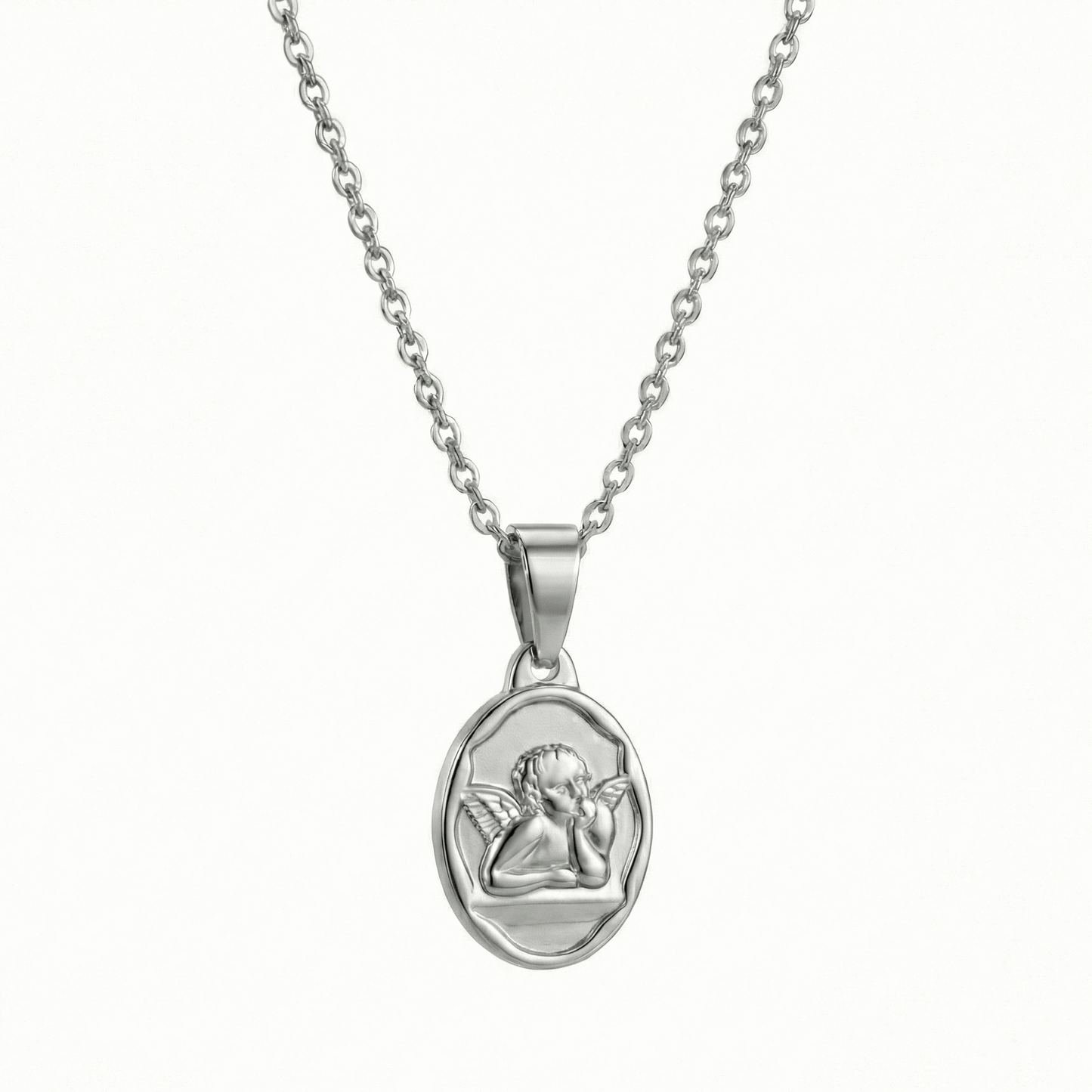 Collier ange couleur acier en acier inoxydable, pendentif symbolique avec chaîne 45 + 5 cm