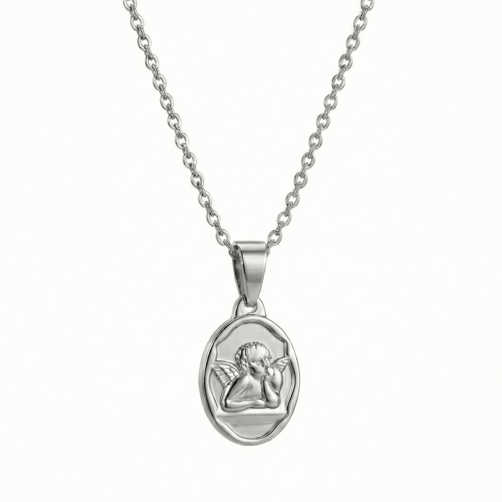 Collier ange couleur acier en acier inoxydable, pendentif symbolique avec chaîne 45 + 5 cm