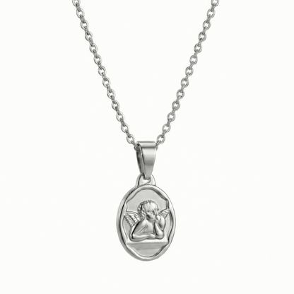 Collier ange couleur acier en acier inoxydable, pendentif symbolique avec chaîne 45 + 5 cm