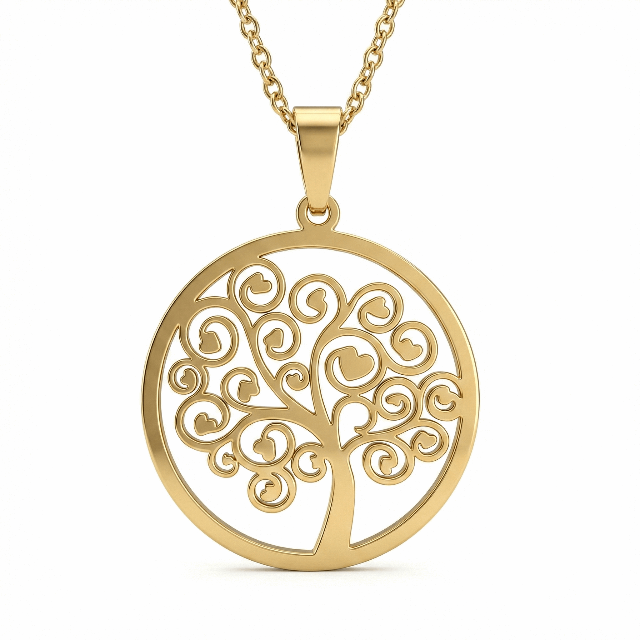 Collier arbre de vie à cœurs doré or 18k en acier inoxydable avec chaîne ajustable 45 + 5 cm, bijou symbolique à porter au quotidien