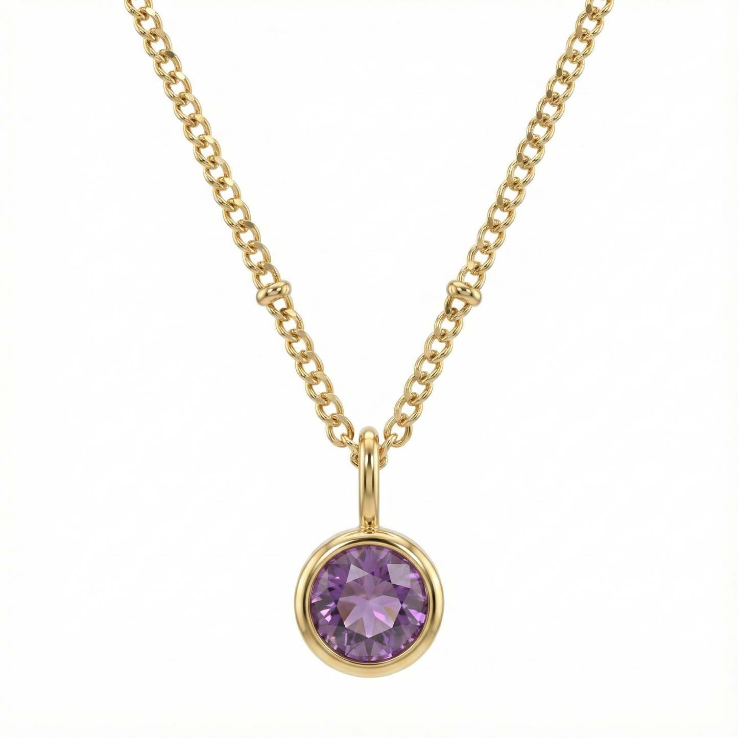 Collier chaîne perlée dorée avec zircon rose