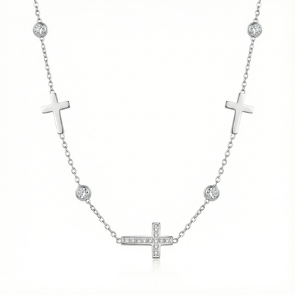 Collier mixte homme ou femme avec pendentif croix en acier inoxydable argenté, bijou résistant à l'eau et durable.