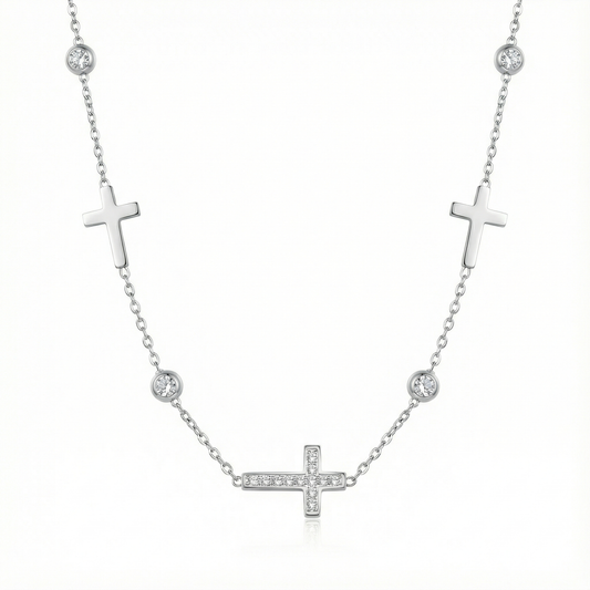 Collier mixte homme ou femme avec pendentif croix en acier inoxydable argenté, bijou résistant à l'eau et durable.