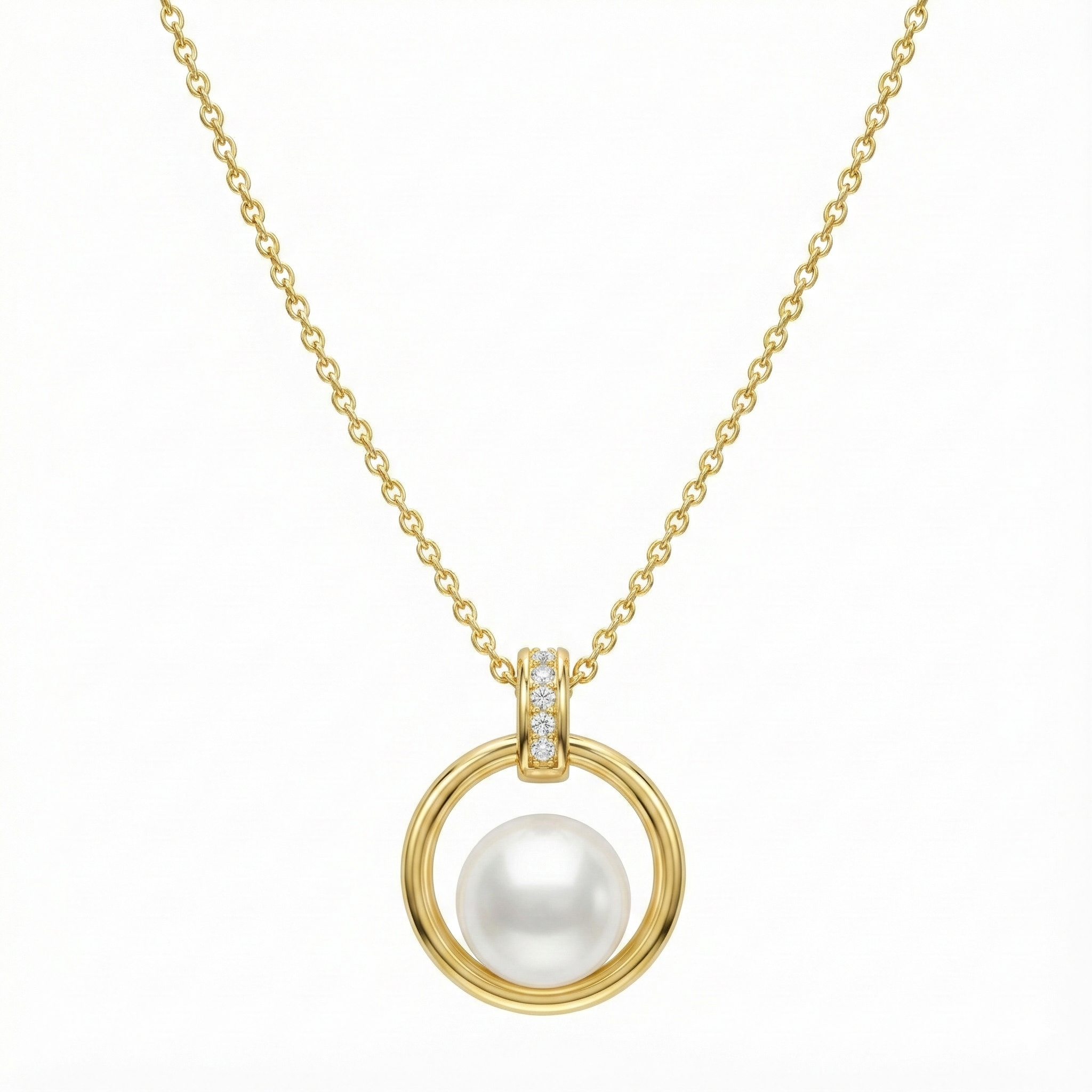 Collier doré à l’or 18k avec pendentif cercle et perle blanche
