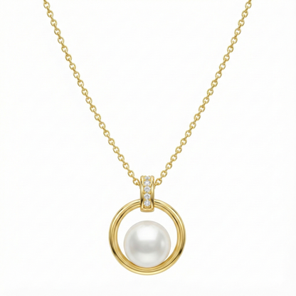 Collier doré à l’or 18k avec pendentif cercle et perle blanche