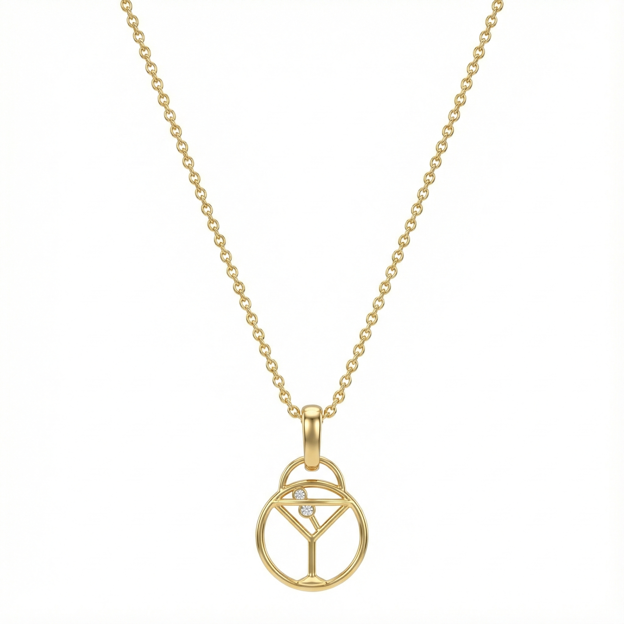 Collier doré à l’or 18k avec pendentif verre à cocktail ajouré