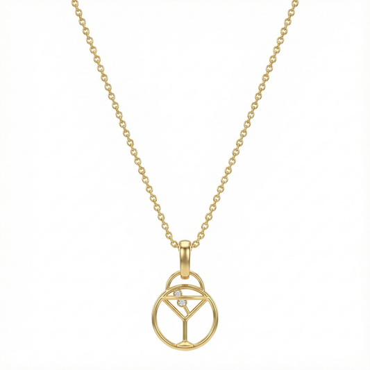 Collier doré à l’or 18k avec pendentif verre à cocktail ajouré