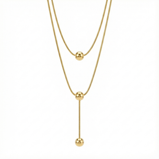 Collier double rang minimaliste en acier inoxydable doré