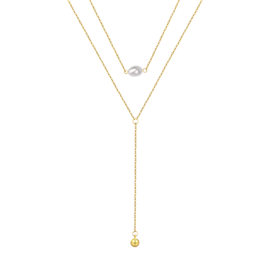 Ce collier double rang en acier inoxydable doré, orné d'une perle blanche nacrée et d'une chaînette tombante, crée un effet chic et structuré. Un bijou à la fois moderne et sophistiqué, idéal pour sublimer un décolleté.

Matériau : Acier inoxydable couleur doré, placage PVD or 18K, perle synthétique (effet nacré), hypoallergénique, résistant à l’eau et à l’oxydation.