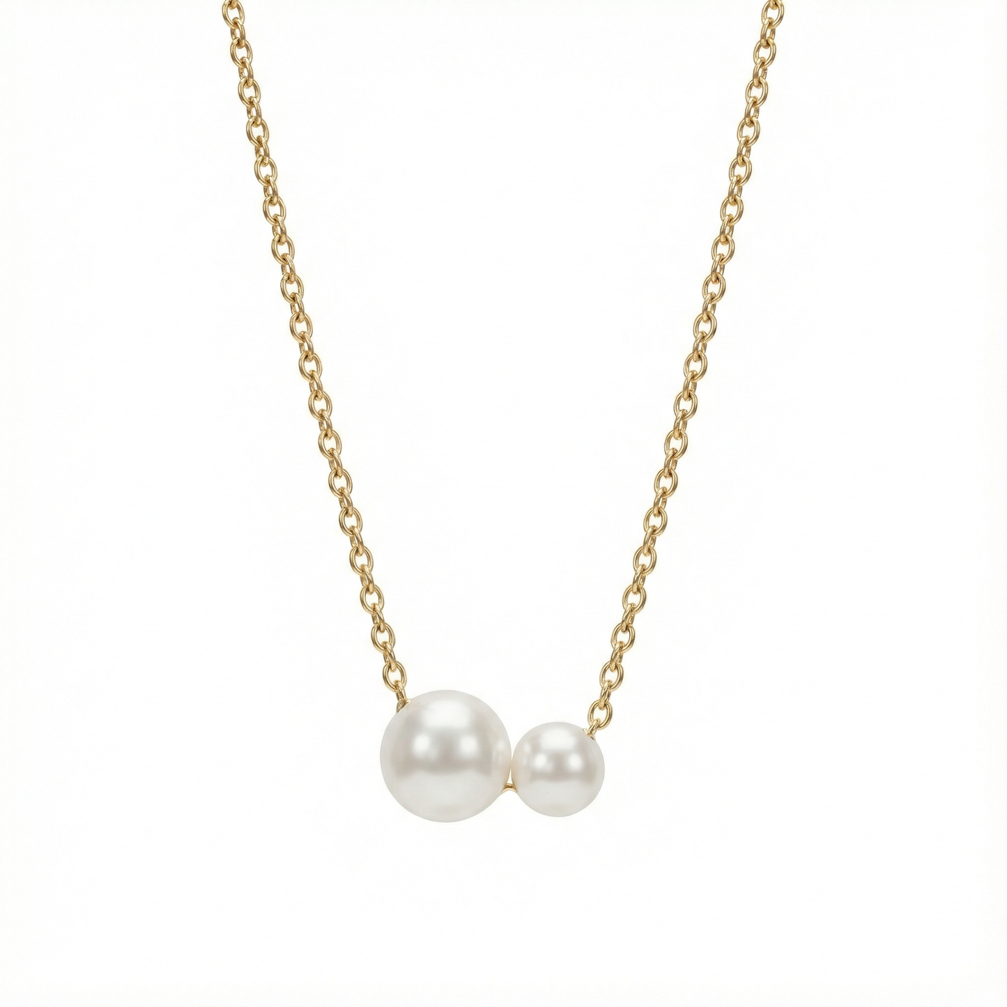 Collier duo de perles asymétriques en acier inoxydable couleur doré