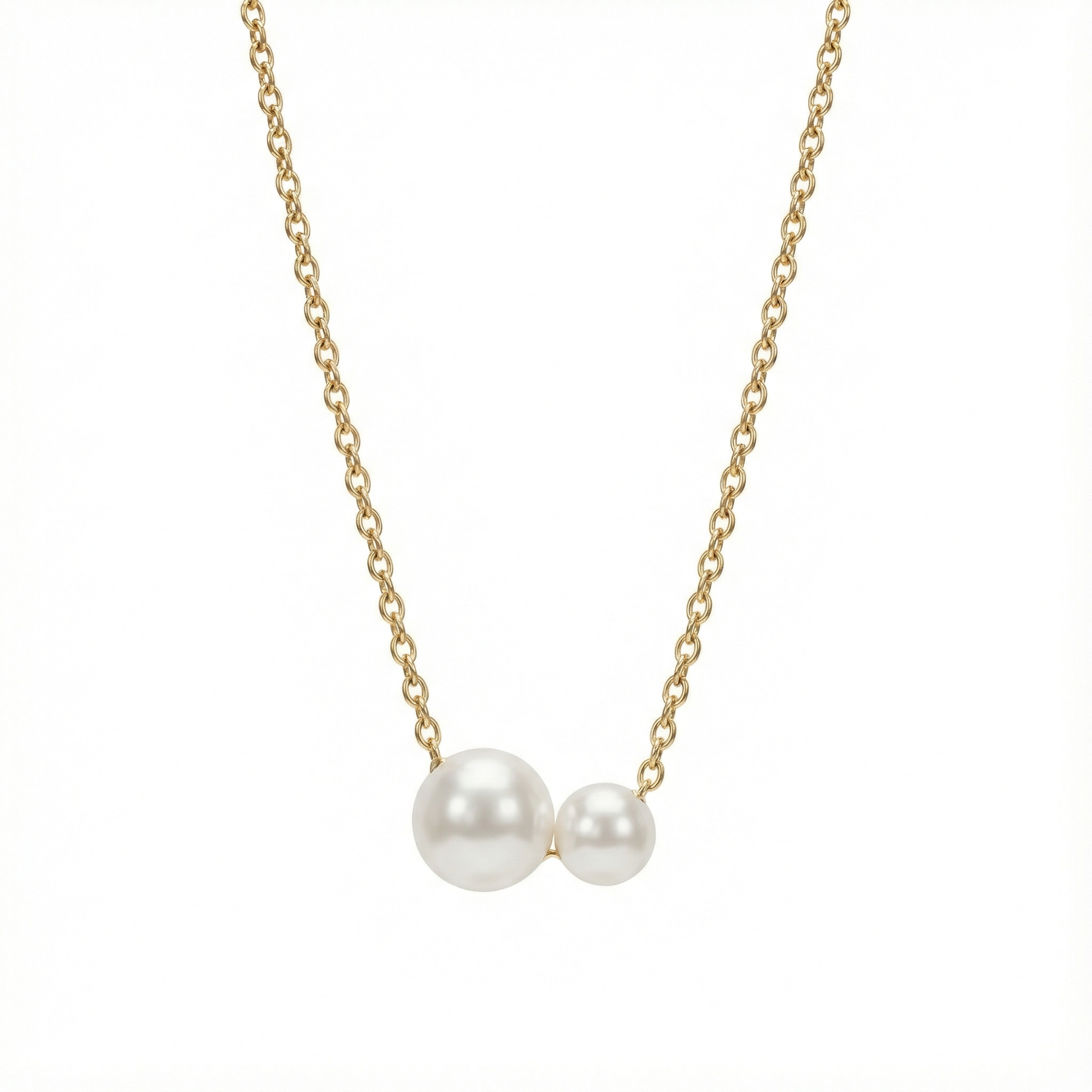 Collier duo de perles asymétriques en acier inoxydable couleur doré