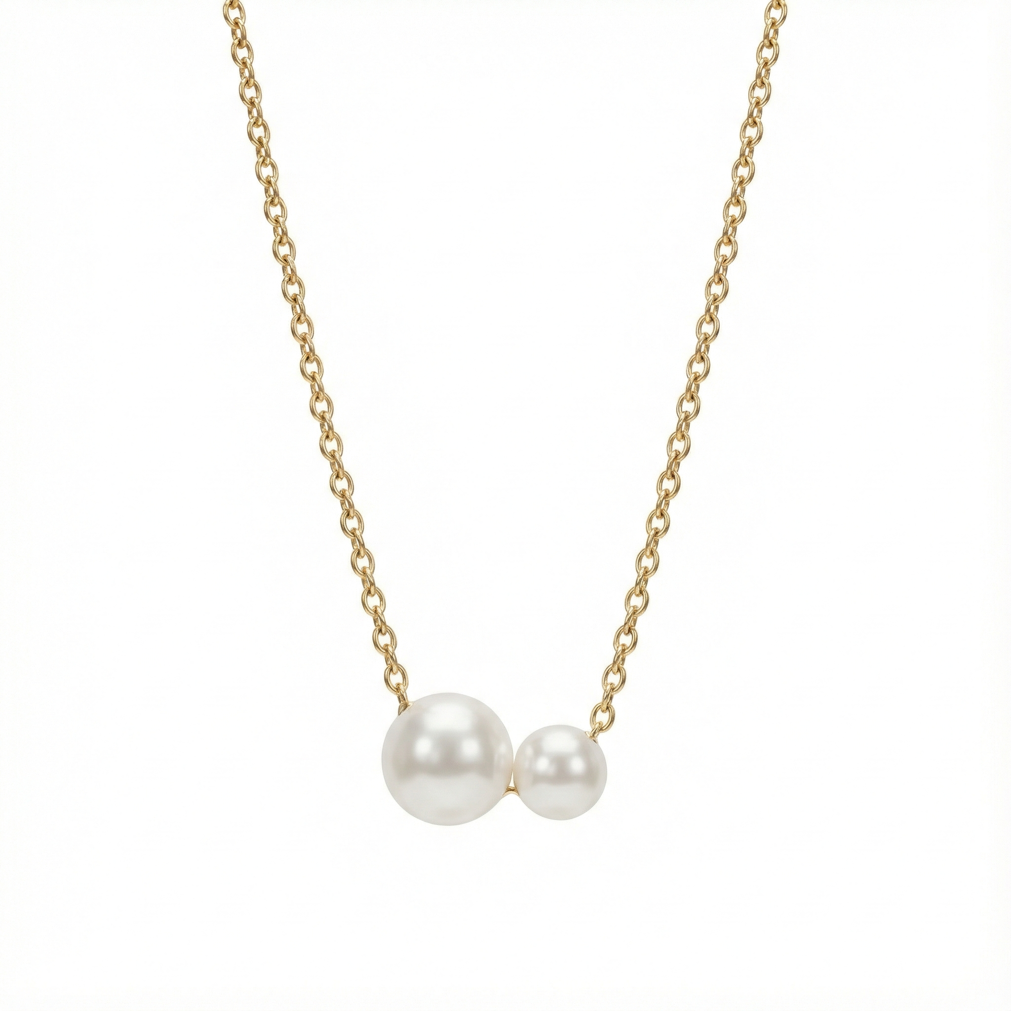 Collier duo de perles asymétriques en acier inoxydable couleur doré