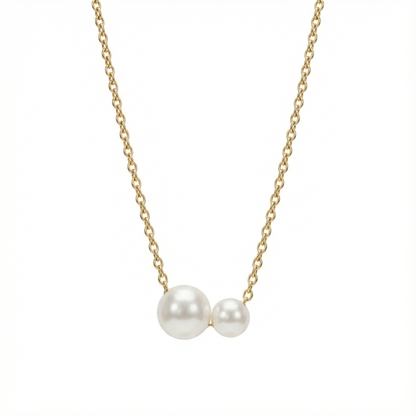 Collier duo de perles asymétriques en acier inoxydable couleur doré