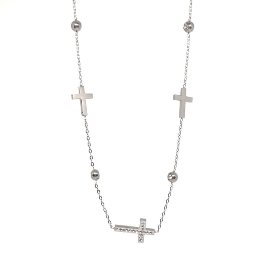 collier femme en acier inoxydable argenté avec pendentif croix et strass, chaîne fine réglable 45 +5 cm, bijou symbolique chic à offrir