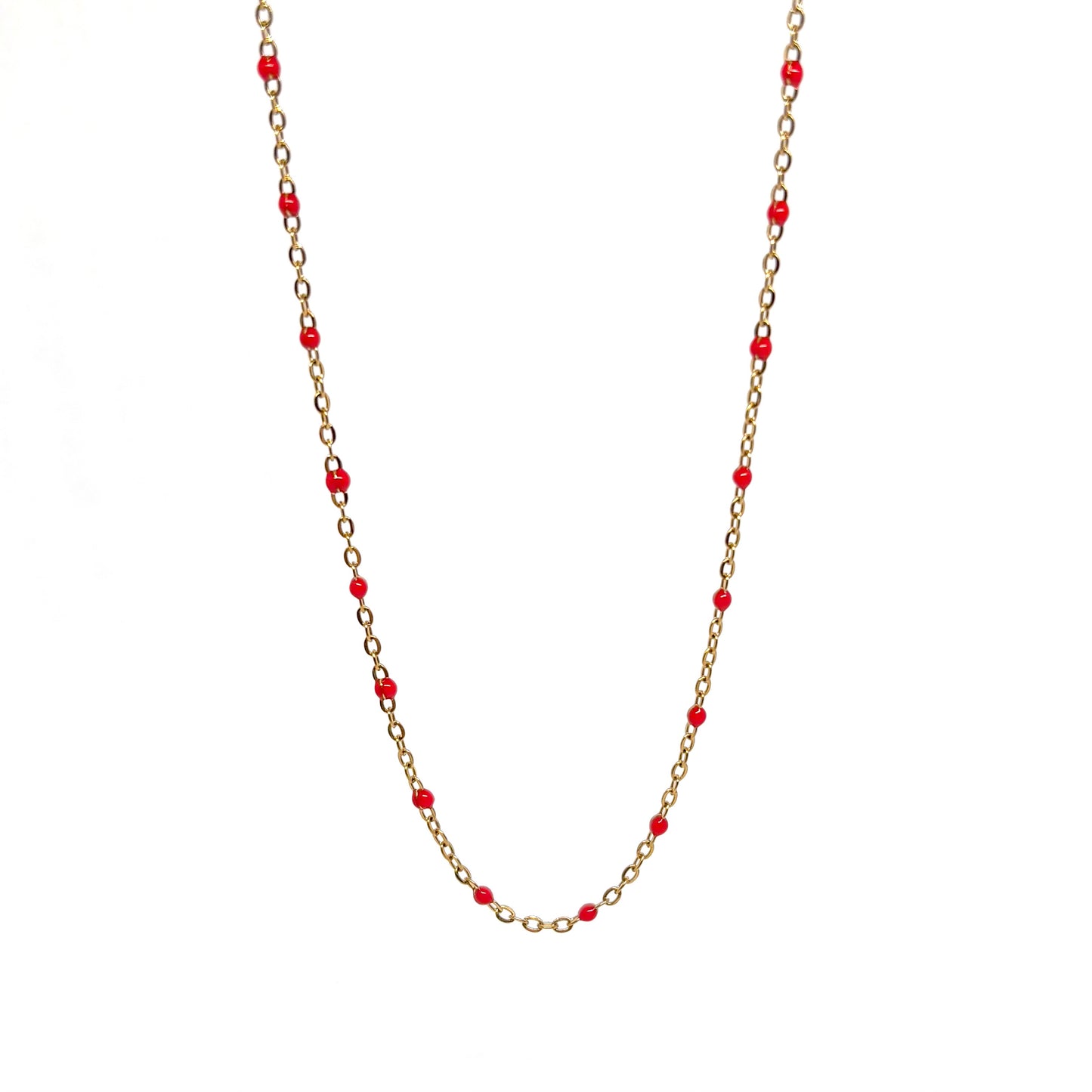 collier femme en acier inoxydable doré avec petites perles rouges, chaîne fine, bijou tendance gourmand à offrir