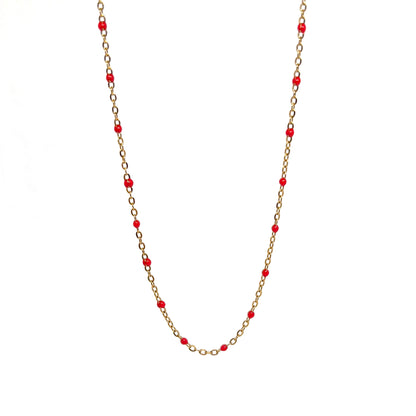 collier femme en acier inoxydable doré avec petites perles rouges, chaîne fine, bijou tendance gourmand à offrir