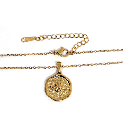 collier femme en acier inoxydable doré avec médaille gravée d’une étoile polaire 24 mm, chaîne réglable 45 +5 cm, bijou symbolique et intemporel à offrir 