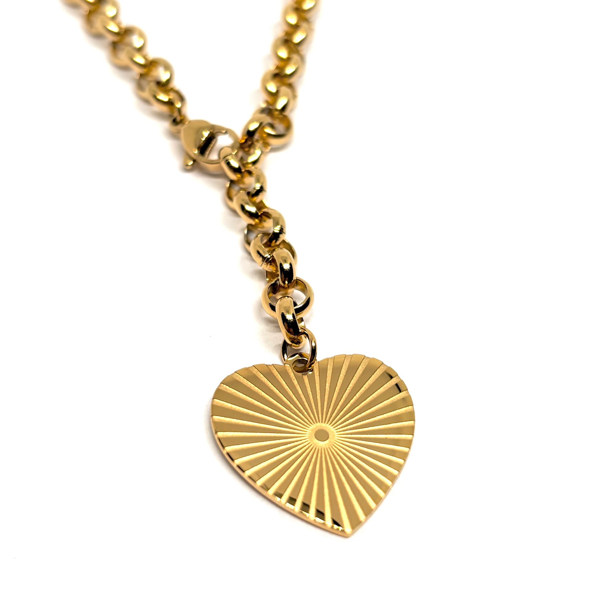 collier femme en acier inoxydable doré avec pendentif cœur gravé « rayons de soleil », chaîne à grosses mailles, bijou romantique urbain-chic à offrir