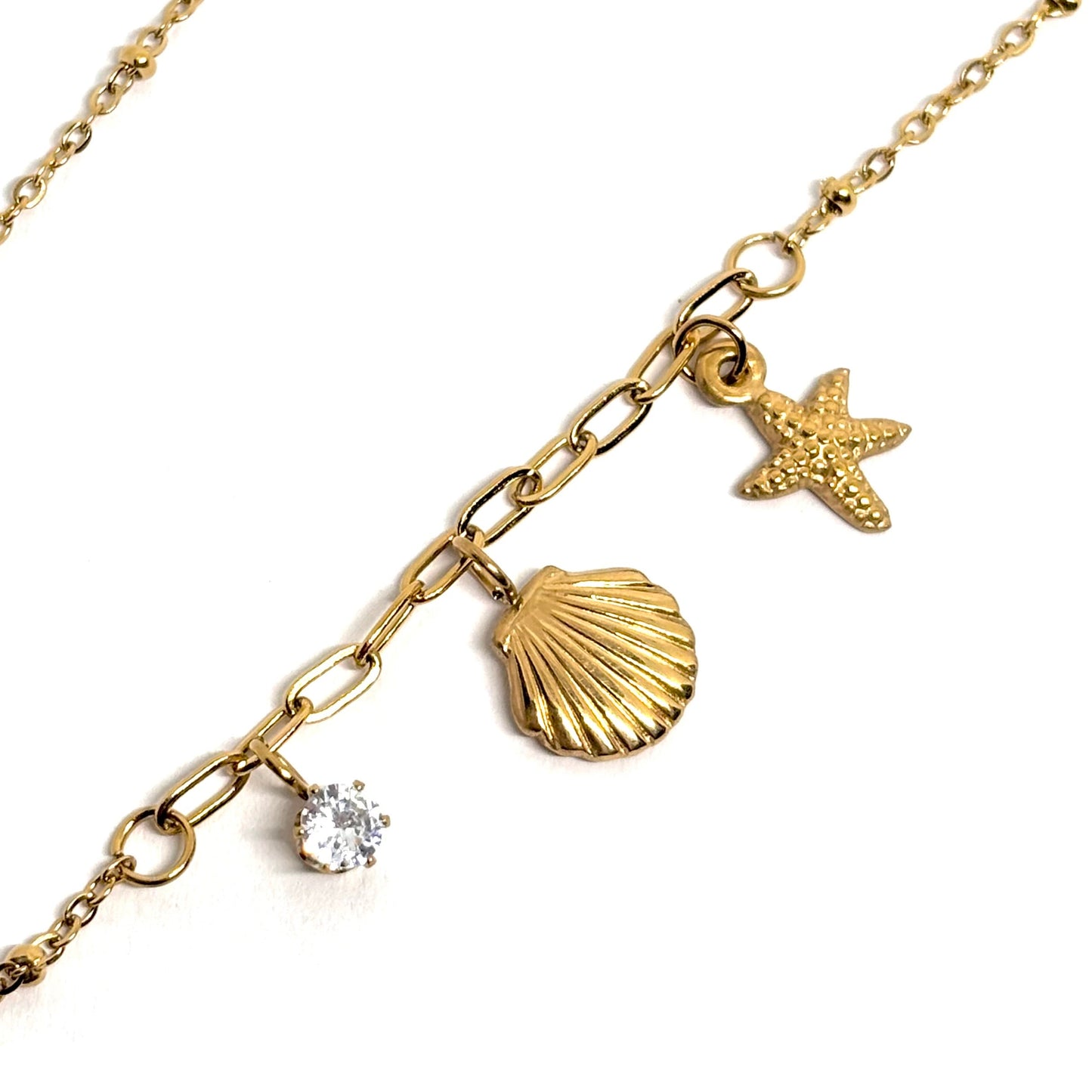 collier femme en acier inoxydable doré avec pendentif coquillage et étoile de mer, chaîne fine réglable 40 +5 cm, bijou marin bohème chic à offrir