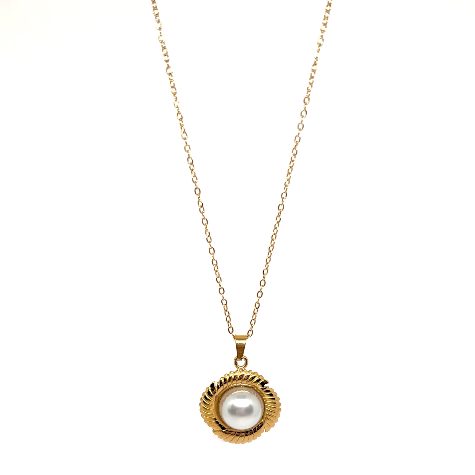 collier femme en acier inoxydable doré avec pendentif à perle synthétique centrale de 7 mm et chaîne fine réglable 40 +5 cm, bijou minimaliste élégant à offrir