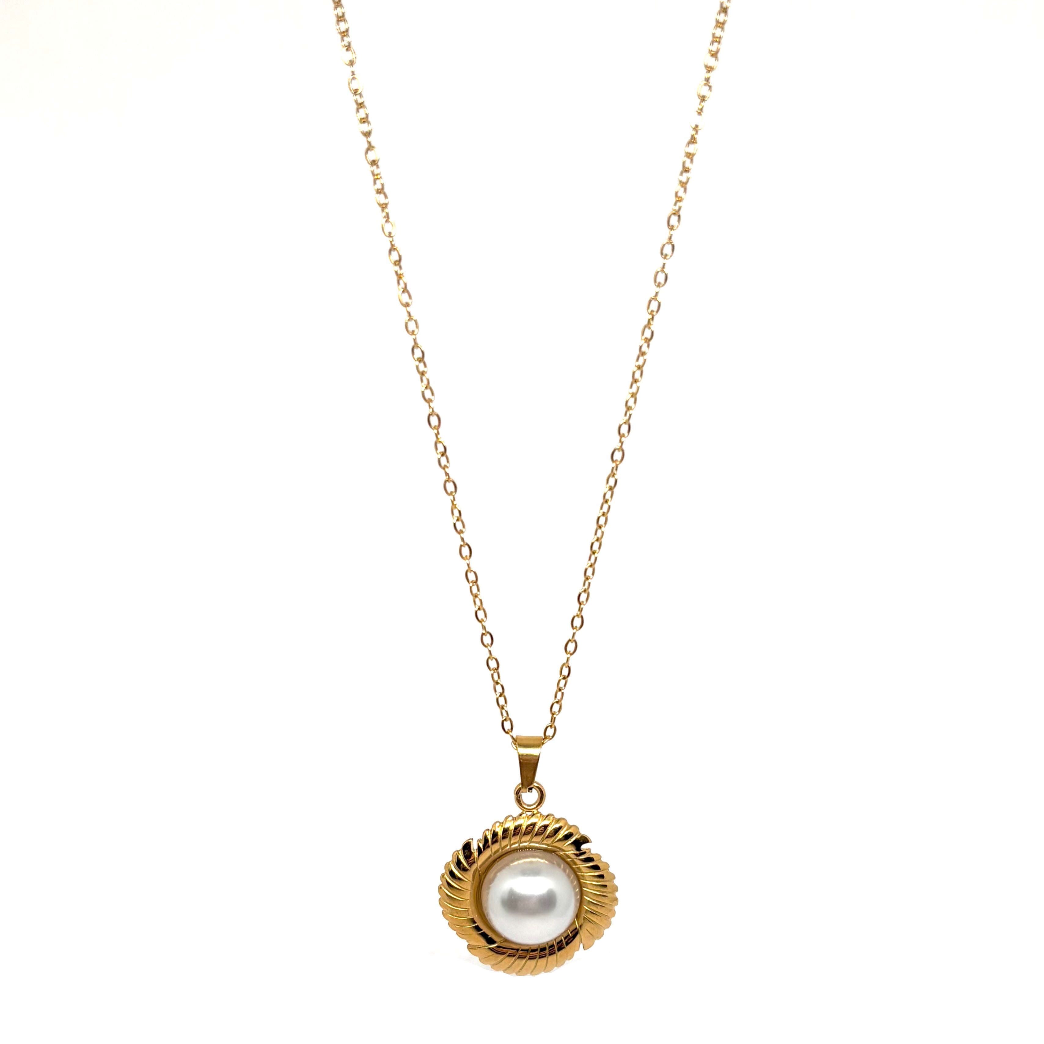collier femme en acier inoxydable doré avec pendentif à perle synthétique centrale de 7 mm et chaîne fine réglable 40 +5 cm, bijou minimaliste élégant à offrir