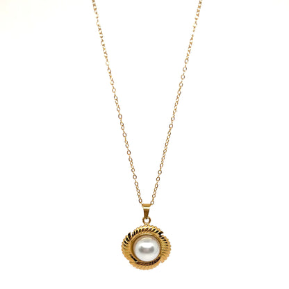 collier femme en acier inoxydable doré avec pendentif à perle synthétique centrale de 7 mm et chaîne fine réglable 40 +5 cm, bijou minimaliste élégant à offrir