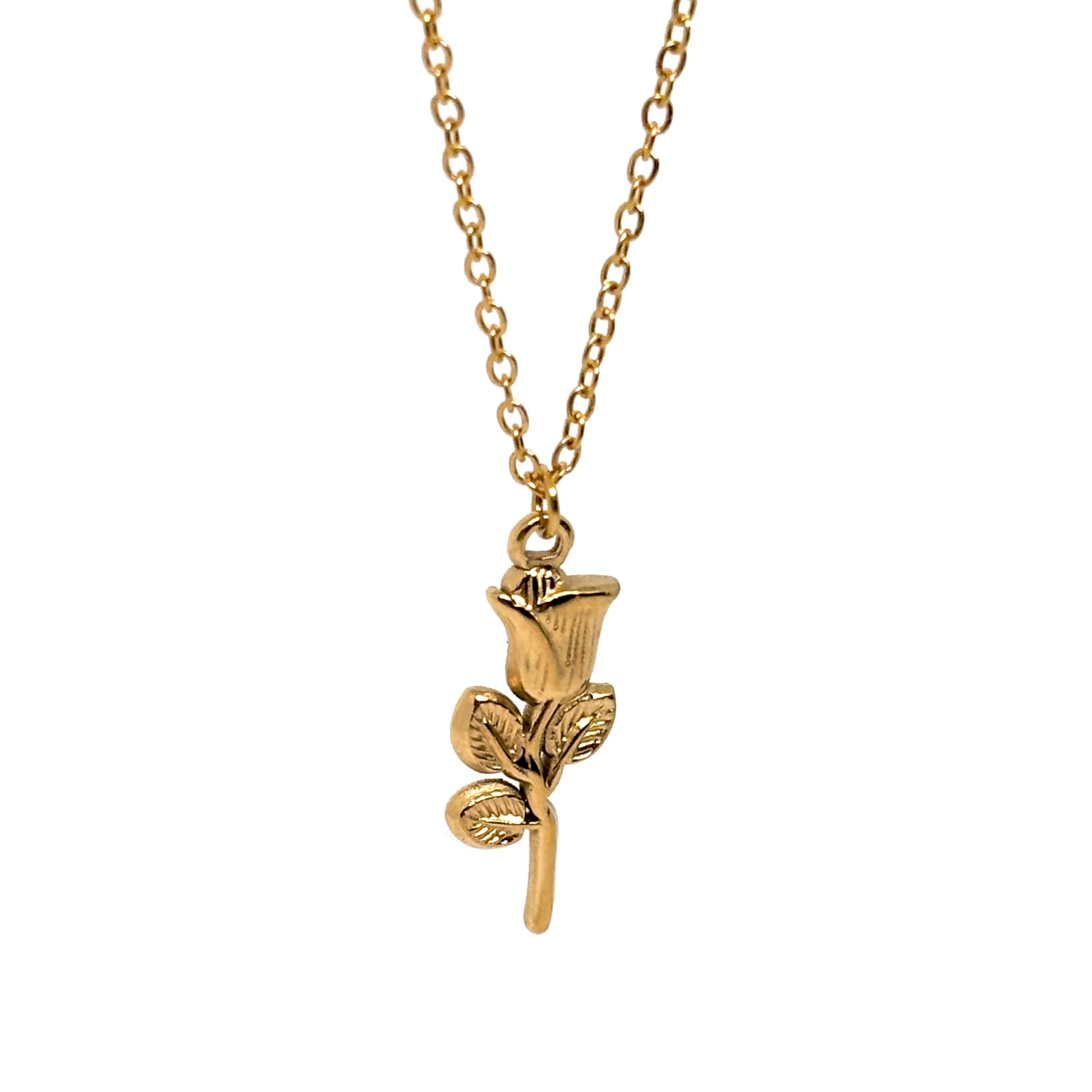 collier femme en acier inoxydable doré avec pendentif rose stylisée sculptée, chaîne fine 40+5 cm, bijou romantique à offrir