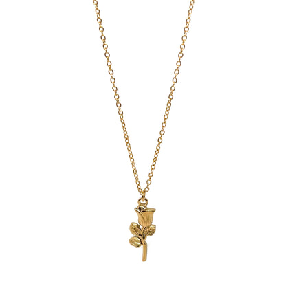 collier femme en acier inoxydable doré avec pendentif rose stylisée sculptée, chaîne fine 40+5 cm, bijou romantique à offrir