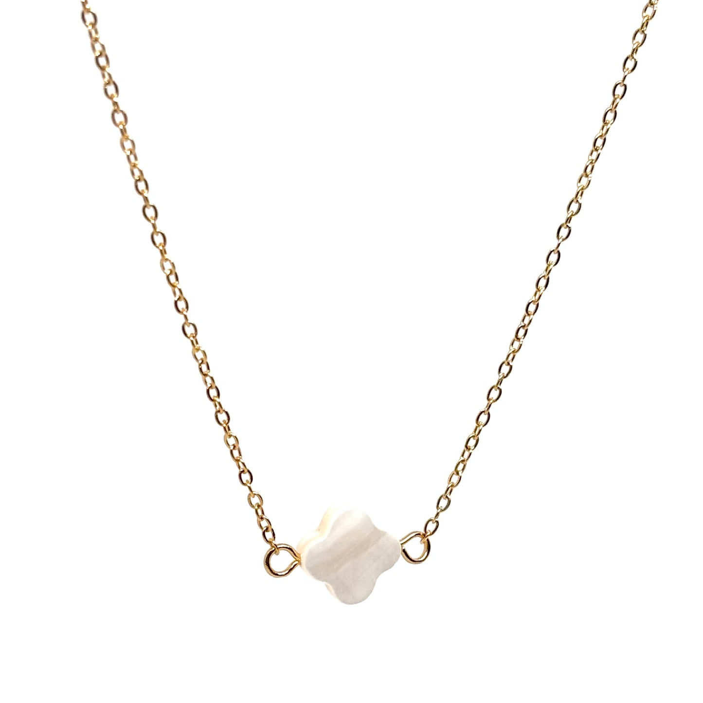 collier femme en acier inoxydable doré avec pendentif trèfle en nacre blanche, chaîne fine 39 +5 cm, bijou porte-bonheur élégant à offrir