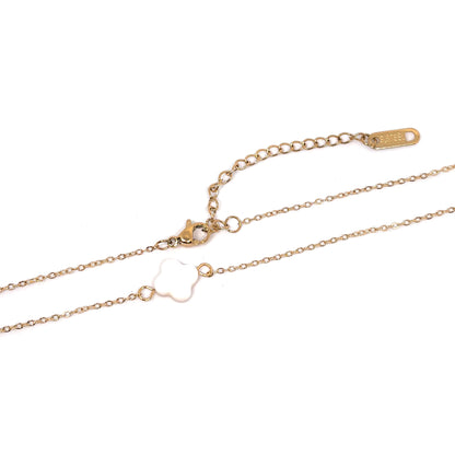 collier femme en acier inoxydable doré avec pendentif trèfle en nacre blanche, chaîne fine 39 +5 cm, bijou porte-bonheur élégant à offrir
