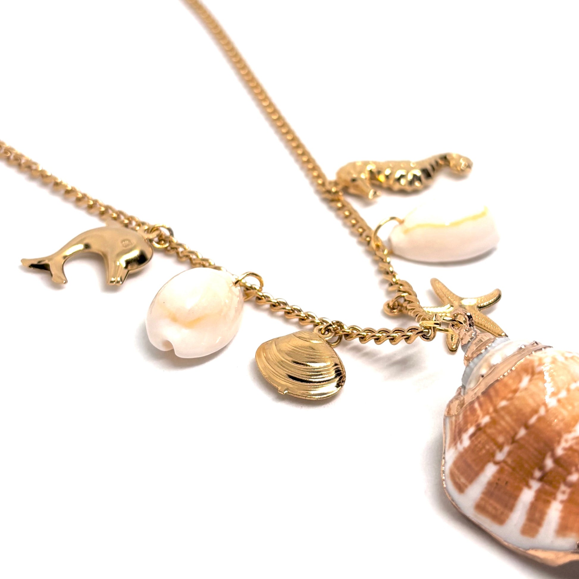 collier femme en acier inoxydable doré avec pendentifs marins coquillage et étoile de mer, chaîne fine réglable 40 +5 cm, bijou bohème d’été à offrir
