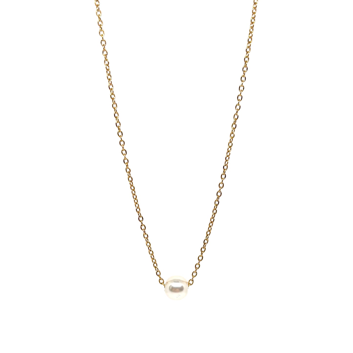 collier femme en acier inoxydable doré avec perle synthétique ronde de 7 mm sur chaîne fine 40+5 cm, bijou minimaliste élégant à porter au quotidien